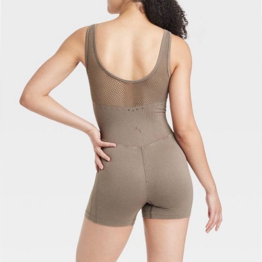 Taupe Seamless Short Active athletic workout Bodysuit, jumpsuit, onesie, romper - Picture 3 of 7